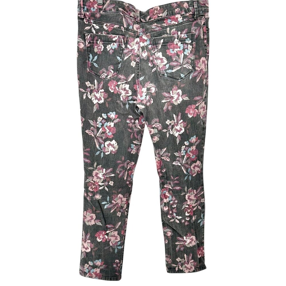Bandolino Denim Pants Womens 12 Black Floral Print Cotton Blend Slim Fit Stretch - Picture 7 of 9